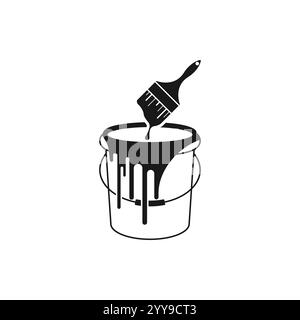 Paint Bucket And Brush Icon Vector Art Illustration Stock Vector Image ...
