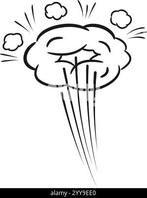 Hand drawn comic explosion cloud expanding with speed lines and smoke puffs. Creating a dynamic visual effect suitable for cartoons. Graphic novels. Or any project needing a touch of explosive action Stock Vector