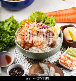 A close-up shot of marinated meat and a golden-crusted dish sizzling on a street food grill, capturing the rich, smoky flavors of traditional. Stock Photo