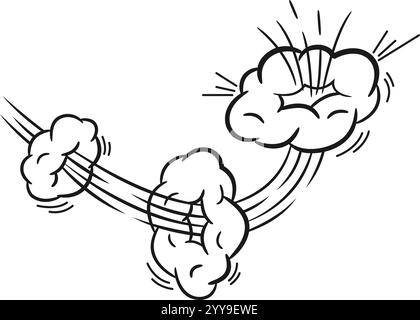 Hand drawn cartoon clouds are exploding with speed lines and smoke puff effect, creating a dynamic and energetic visual suitable for comics, animations, or graphic design projects Stock Vector