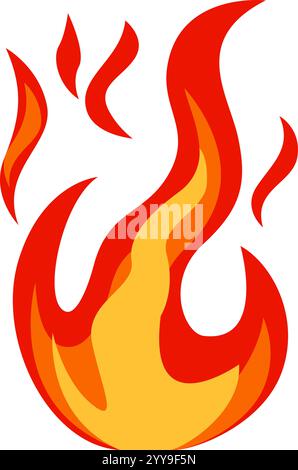 Stylized flames in red and orange colors rising upwards on a white background, creating a vibrant and energetic visual, suitable for representing concepts related to fire, heat, energy, and passion Stock Vector