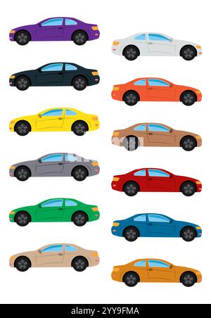 Set of multicolored car. Isolated vector illustration. Stock Vector