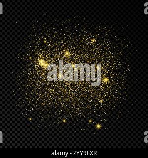 Golden glittering backdrop on a dark transparent background. Background with gold glitter effect and empty space for your text.  Vector illustration Stock Vector