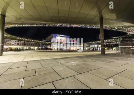 Square in front of the main railway station of Graz, night shot, Graz, Styria, Austria, Europe Stock Photo