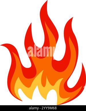 Cartoon flames are rising high with a stylized design featuring red and orange colors on a white background, creating a vibrant and energetic visual Stock Vector