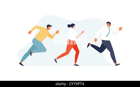 Running competing business people. Competition and career growth vector illustration Stock Vector