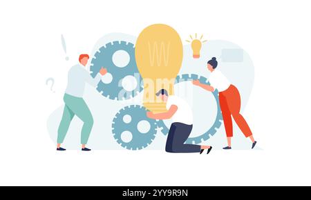People group together generate an idea. Teamwork and collaboration. Vector business illustration Stock Vector