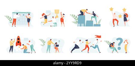 Business people set concept. Planning, startup, coaching and problem solving, success. Vector web illustrations Stock Vector