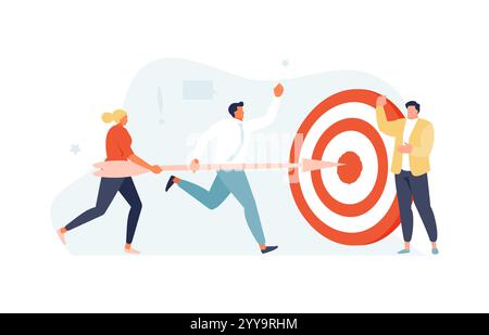 Businessmen are a successful team running to the target. Achievements and goals concept vector illustration Stock Vector
