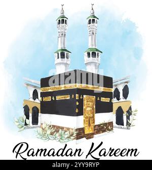 Ramadan Kareem greeting, watercolor Ramadan Kareem vector, t-shirt design Stock Vector