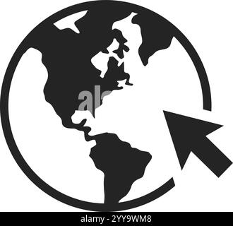 Mouse cursor clicking on the Americas section of a globe, symbolizing global internet connectivity, seamless communication, and widespread online access across continents Stock Vector