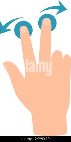 Cartoon hand rotating with two fingers on a touchscreen, illustrating a multi touch rotate gesture commonly used in modern digital devices for navigation and interaction Stock Vector