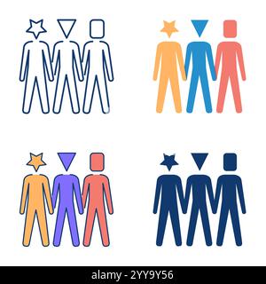 Diversity and inclusion icon set in flat and line style. Diverse group, equality and tolerance. Vector illustration Stock Vector