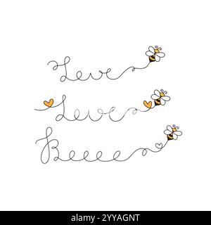 Cartoon fly bee vector illustration set. Bee trail isolated on white background Stock Vector
