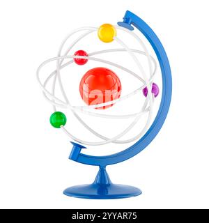 Atom as world globe, 3D rendering isolated on white background Stock Photo
