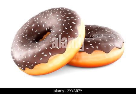 Two chocolate donuts, 3D rendering isolated on white background Stock Photo