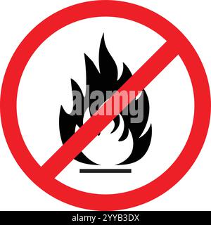 No Fire. Red Circle with Line Through it. Symbol Sign. Stock Vector