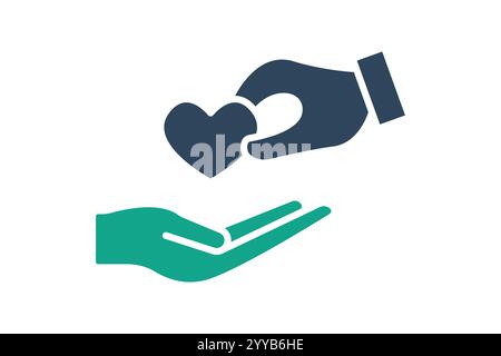 Caring icon. solid icon style. hand giving with heart. icon related to charity. donation elements vector illustration Stock Vector