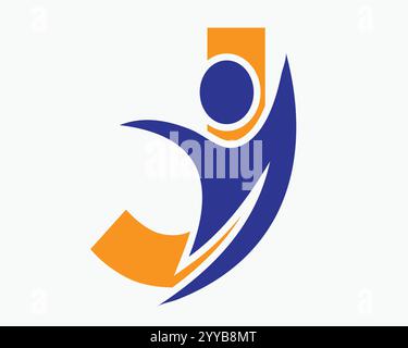 Initial Letter J Wellness Logo Concept With Human Symbol For Healthcare Sign Vector Template Stock Vector