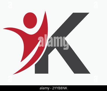 Initial Letter K Wellness Logo Concept With Human Symbol For Healthcare Sign Vector Template Stock Vector