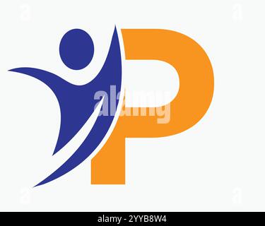 Initial Letter P Wellness Logo Concept With Human Symbol For Healthcare Sign Vector Template Stock Vector