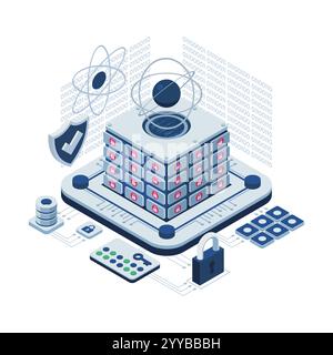 Isometric Quantum Resistant Encryption with a Central Secure Server and Quantum Technology Elements. Quantum Resistant Encryption Concept Stock Vector