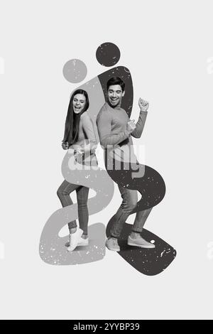 Collage photo of young couple together dancing students doodle ukrainian war save peace against war russia isolated on white color background Stock Photo