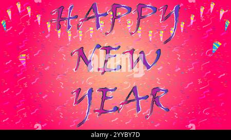 Happy new year magenta blue text with confetti theme Stock Vector