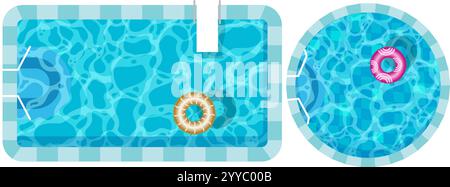 Realistic swimming pool bottom with blue water waves texture. Summer aqua surface with caustics ripples. Spa pool top view vector background Stock Vector