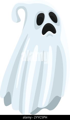 Halloween ghost floating with spooky face and surprised expression, ideal for halloween projects, printed materials, websites, social media posts, and Stock Vector