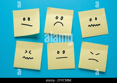 Sticky Notes with different sad and angry emotions Stock Photo