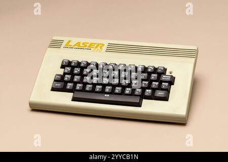 Pavia, Lombardy, Italy - December 8, 2024: Laser Color Computer 310 by Vtech from 1984 at Ctrl+Alt Museum, Z80 processor, mainly sold in Italy, France Stock Photo