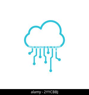 Modern technologies icon. Cloud and circuits. Isolated on white background. Blue icon set. Stock Vector