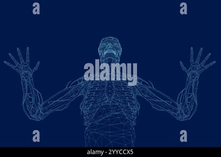 Human Skeleton and Organs wireframe. Front view. Vector illustration Stock Vector