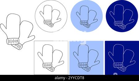 Hand-drawn minimalist illustration of cozy winter mittens. Graphic line vector logo. Perfect for decorations, crafting projects, and seasonal designs. Stock Vector