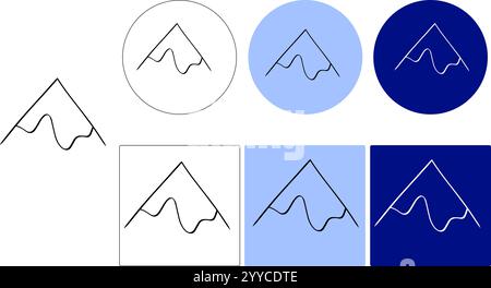 Mountain with snow pick graphic line art style vector logo. Isolated on white and colored background Stock Vector