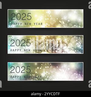 Set of Horizontal Christmas, New Year Headers or Banners - 2025 - Sparkling Web Design Template for Winter Holiday Stock Vector