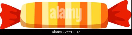 Rectangular hard candy featuring vibrant orange and yellow stripes, wrapped in shiny red paper, eagerly waiting to be unwrapped and savored for a Stock Vector