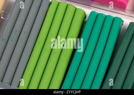 plasticine of different colors for modeling, a simple multi-colored plasticine that is used in children's creativity Stock Photo