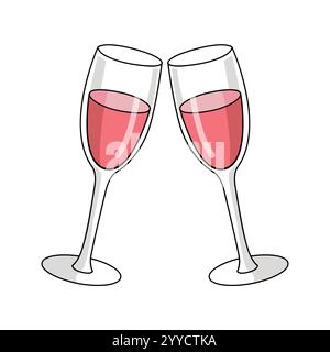 cute doodle illustration of clinking champagne Stock Vector