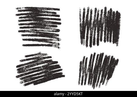 Crayon texture. Chalk drawing scribble lines. Black charcoal rough freehand elements. Vector illustration isolated on white background. Stock Vector