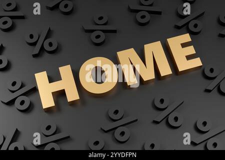 House next to gold text saying home 3d rendered illustration Stock Photo