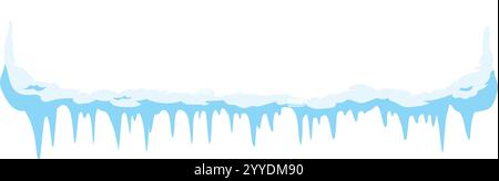 Seamless border with snow and icicles hanging isolated on white background, winter seasonal decoration element for christmas and new year design Stock Vector