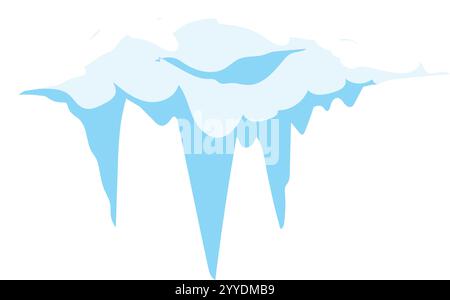 Snowdrift is melting and forming icicles, creating a delicate winter scene against a clean white backdrop, ideal for winter themed projects Stock Vector