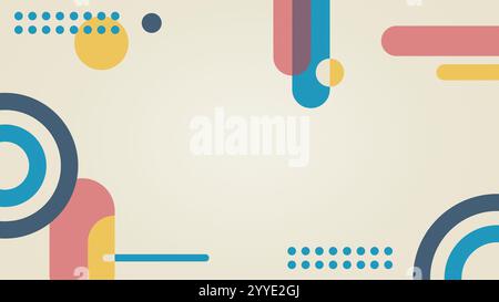 Brightly colored geometric and graphic shapes on light beige background. Abstract high resolution background with copy space. Stock Photo