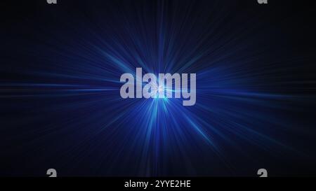 Dark blue starburst effect or light trails moving to infinity. Abstract futuristic high resolution full frame technology background. Stock Photo