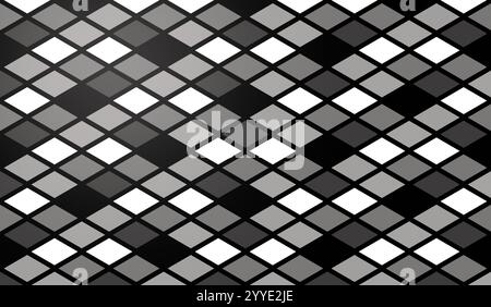 White, gray and black geometric rhombus (diamond) shape background on black. Abstract high resolution full frame background in black and white. Stock Photo