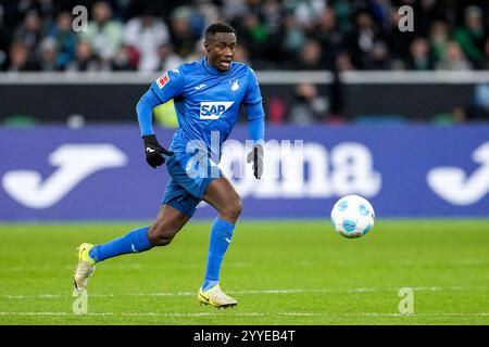 Sinsheim, Deutschland. 21st Dec, 2024. Diadie Samassekou (Hoffenheim, 18), am Ball, Freisteller, Ganzkörper, Einzelbild, Einzelfoto, Aktion, Action, 21.12.2024, Sinsheim (Deutschland), Fussball, Bundesliga, TSG 1899 Hoffenheim - Borussia Mönchengladbach, DFB/DFL REGULATIONS PROHIBIT ANY USE OF PHOTOGRAPHS AS IMAGE SEQUENCES AND/OR QUASI-VIDEO. Credit: dpa/Alamy Live News Stock Photo