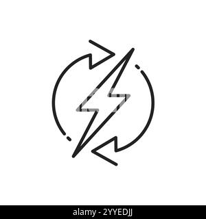 backup power engine icon, auto supply battery energy, consumption voltage sustainable, lightning bolt, thin line web symbol on white background - edit Stock Vector