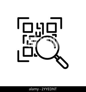 qr code with magnifier icon, line sign - vector illustration Stock Vector